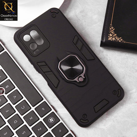 Vivo Y21 Cover - Black - New Dual PC + TPU Hybrid Style Protective Soft Border Case With Kickstand Holder