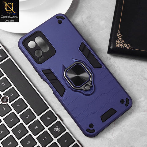 Vivo Y21 Cover - Blue - New Dual PC + TPU Hybrid Style Protective Soft Border Case With Kickstand Holder