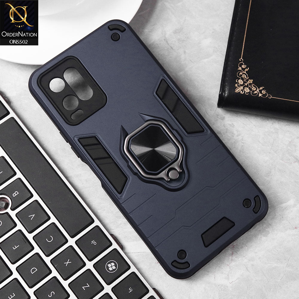 Vivo Y21a Cover - Midnight Blue - New Dual PC + TPU Hybrid Style Protective Soft Border Case With Kickstand Holder