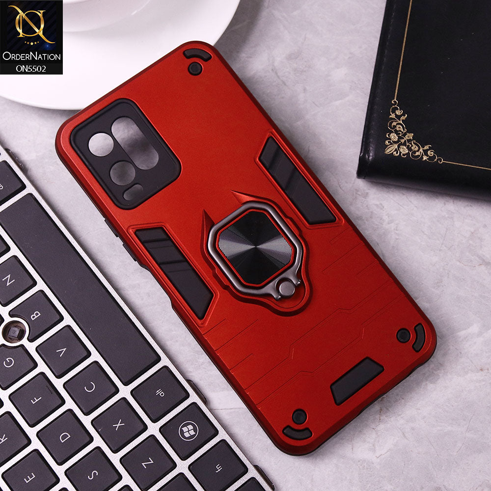 Vivo Y21G Cover - Red - New Dual PC + TPU Hybrid Style Protective Soft Border Case With Kickstand Holder