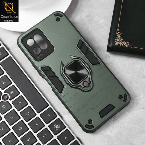 Vivo Y32 Cover - Sea green - New Dual PC + TPU Hybrid Style Protective Soft Border Case With Kickstand Holder