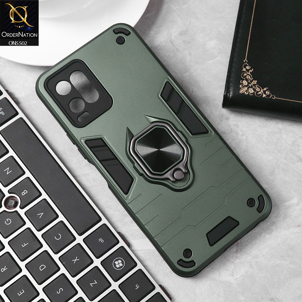 Vivo Y21a Cover - Sea green - New Dual PC + TPU Hybrid Style Protective Soft Border Case With Kickstand Holder