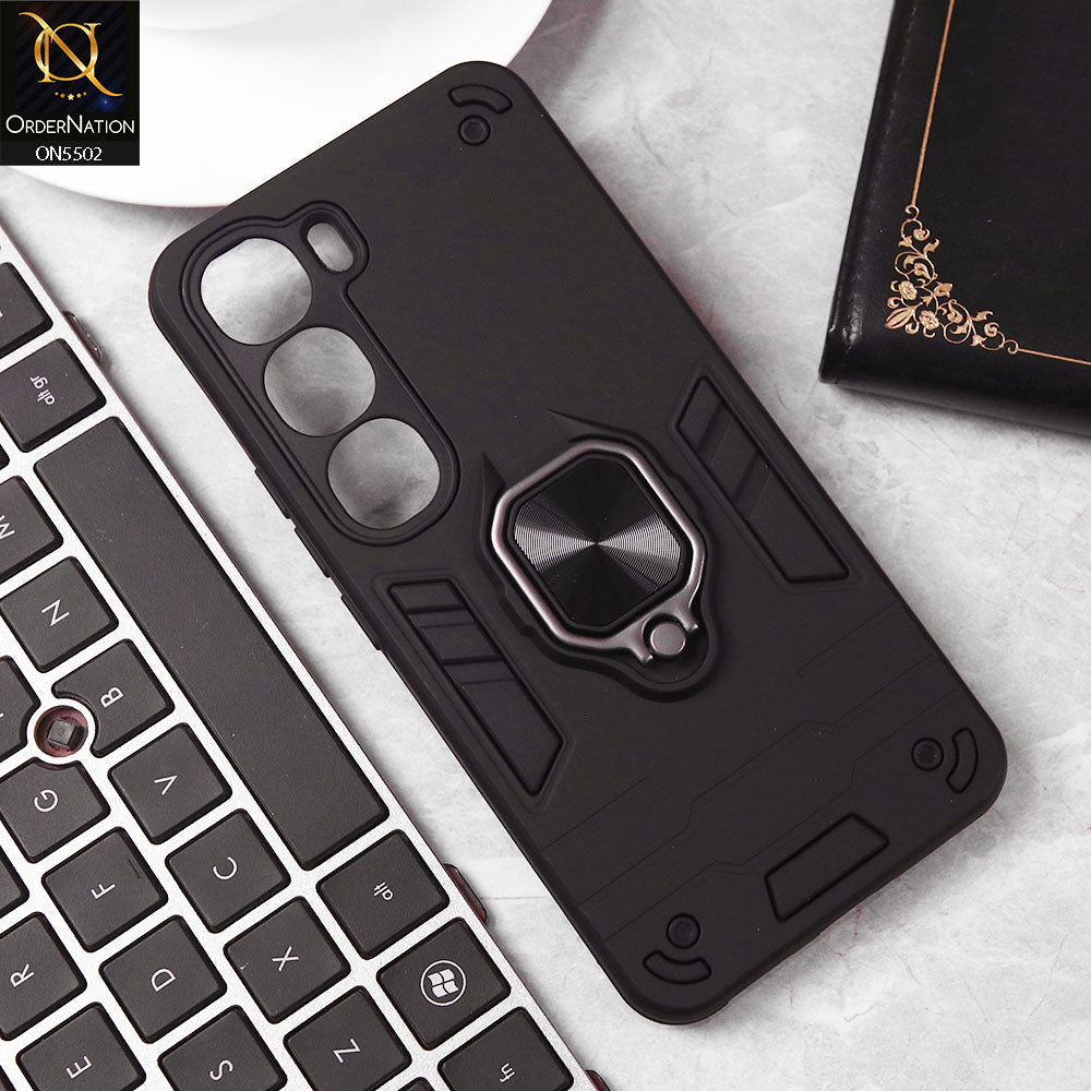 Vivo Y200 (2025) Cover - Black - New Dual PC + TPU Hybrid Style Protective Soft Border Case With Kickstand Holder
