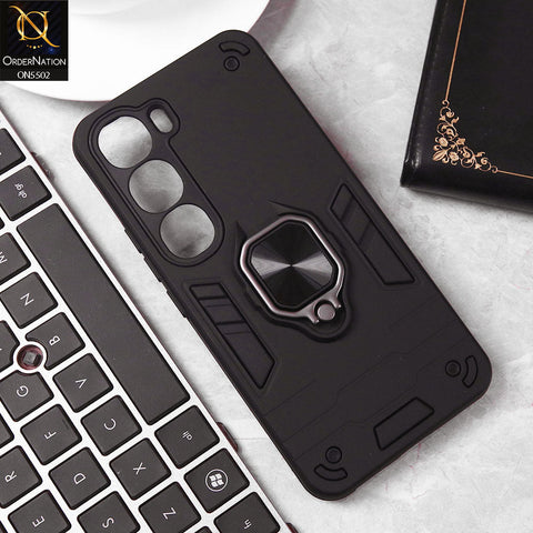 Vivo Y200 (2025) Cover - Black - New Dual PC + TPU Hybrid Style Protective Soft Border Case With Kickstand Holder