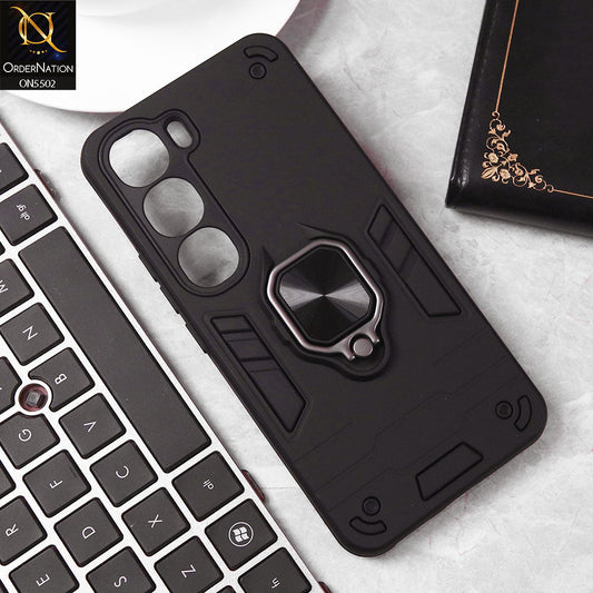 Vivo V40 Lite (IDN) Cover - Black - New Dual PC + TPU Hybrid Style Protective Soft Border Case With Kickstand Holder