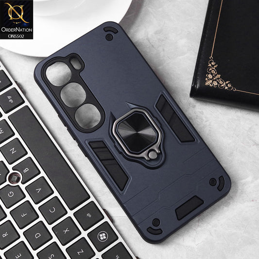 Vivo V40 Lite (IDN) Cover - Midnight Blue - New Dual PC + TPU Hybrid Style Protective Soft Border Case With Kickstand Holder