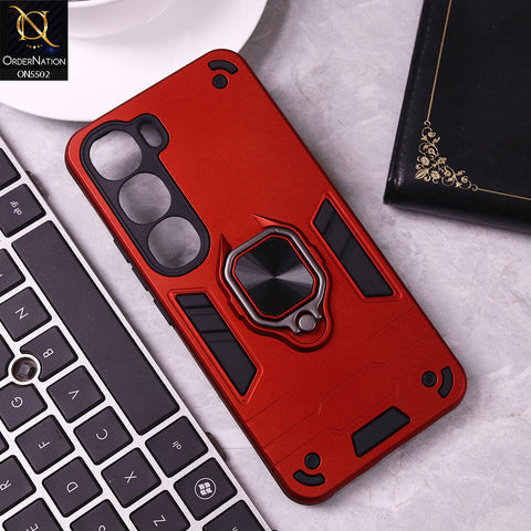 Vivo V40 Lite (IDN) Cover - Red - New Dual PC + TPU Hybrid Style Protective Soft Border Case With Kickstand Holder