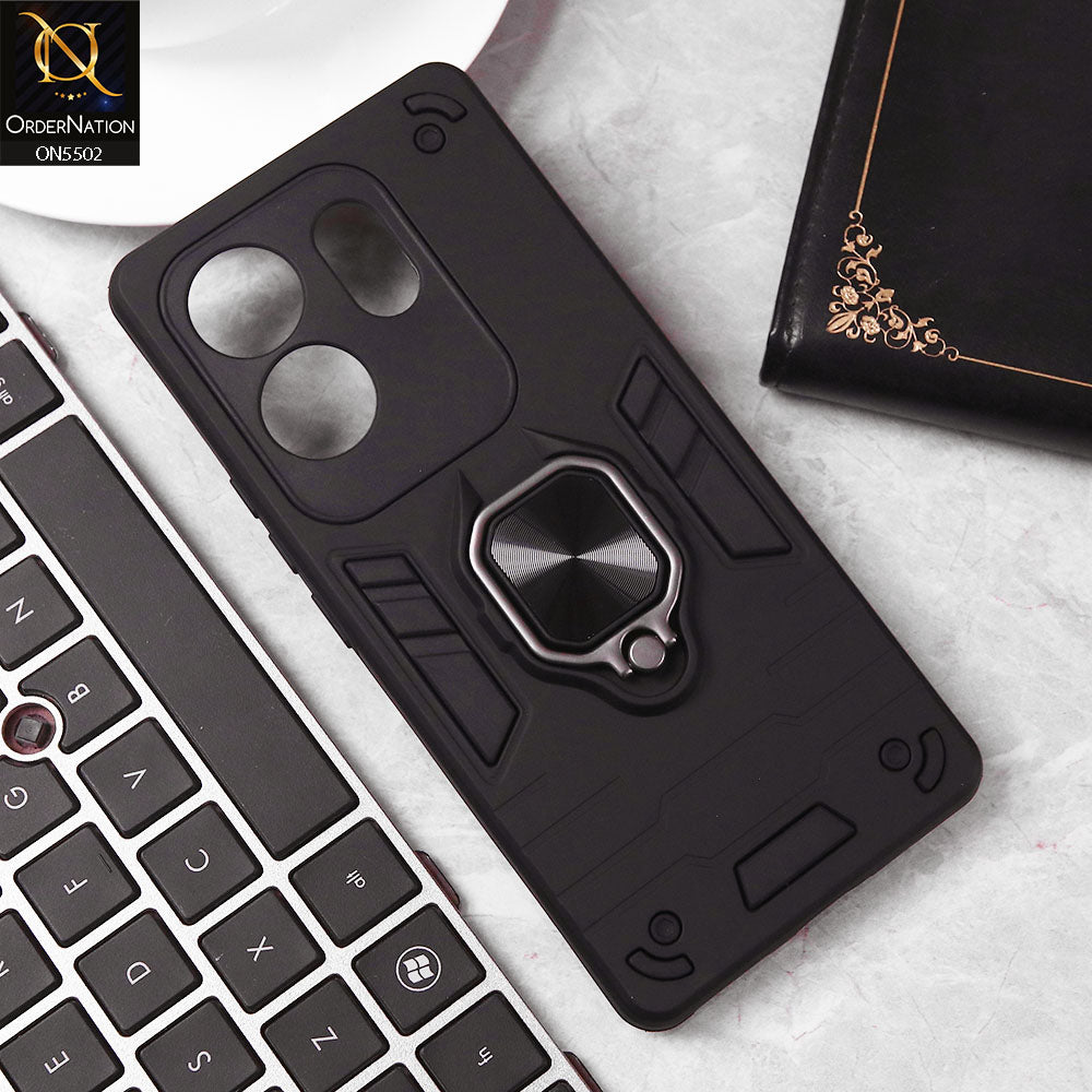 Infinix Zero 30 4G Cover - Black - New Dual PC + TPU Hybrid Style Protective Soft Border Case With Kickstand Holder
