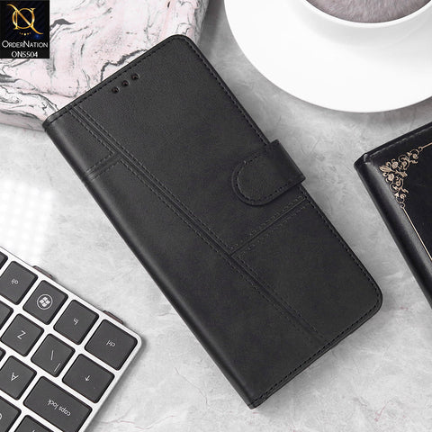 Samsung Galaxy A12 Cover - Black - New Premium PU Leather Magnetic Flip Book Card Slots Wallet Soft Case