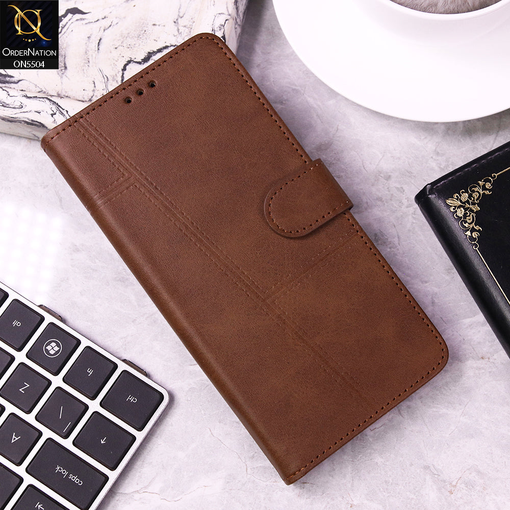 Samsung Galaxy A12 Cover - Dark Brown - New Premium PU Leather Magnetic Flip Book Card Slots Wallet Soft Case