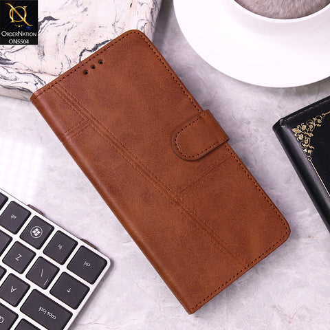 Samsung Galaxy A12 Cover - Light Brown - New Premium PU Leather Magnetic Flip Book Card Slots Wallet Soft Case