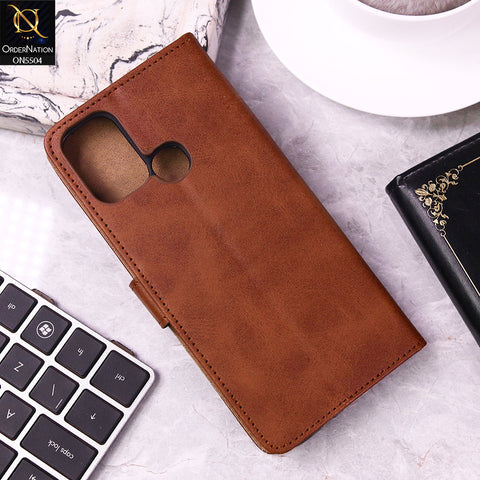 Infinix Hot 9 Play Cover - Light Brown - New Premium PU Leather Magnetic Flip Book Card Slots Wallet Soft Case