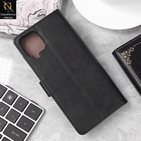 Samsung Galaxy A12 Cover - Black - New Premium PU Leather Magnetic Flip Book Card Slots Wallet Soft Case