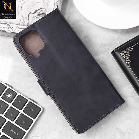 Samsung Galaxy A12 Cover - Blue - New Premium PU Leather Magnetic Flip Book Card Slots Wallet Soft Case