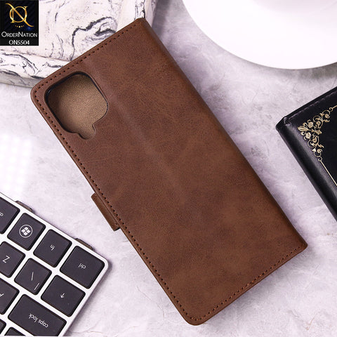 Samsung Galaxy A12 Cover - Dark Brown - New Premium PU Leather Magnetic Flip Book Card Slots Wallet Soft Case