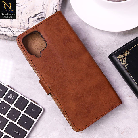 Samsung Galaxy A12 Cover - Light Brown - New Premium PU Leather Magnetic Flip Book Card Slots Wallet Soft Case