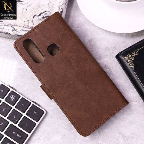 Vivo Y17 Cover - Dark Brown - New Premium PU Leather Magnetic Flip Book Card Slots Wallet Soft Case