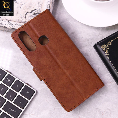 Vivo Y15 Cover - Light Brown - New Premium PU Leather Magnetic Flip Book Card Slots Wallet Soft Case