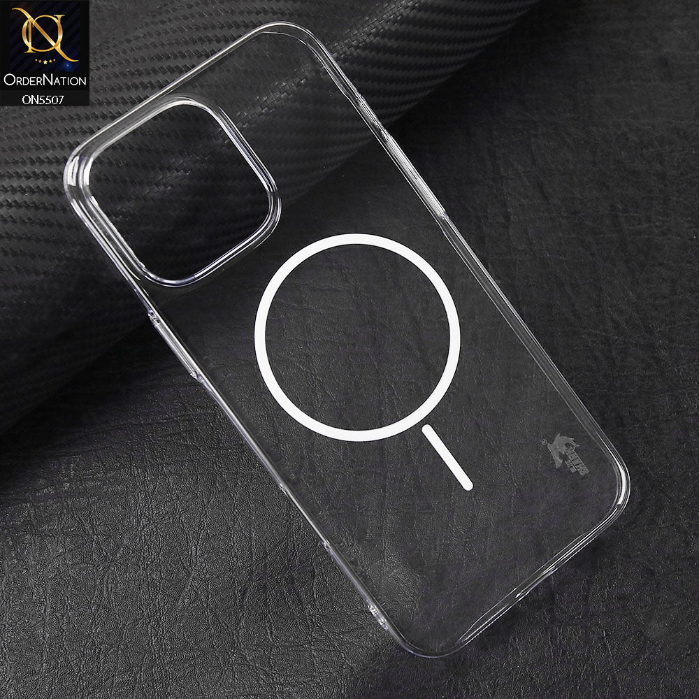 iPhone 14 Pro Max Cover - White - Blue Shark Premium MagSafe Soft Clear Case