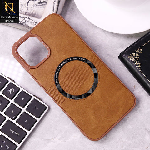 iPhone 12 Pro Max Cover - Light Brown - New PU Leather Soft Silicone WIth Magnetic