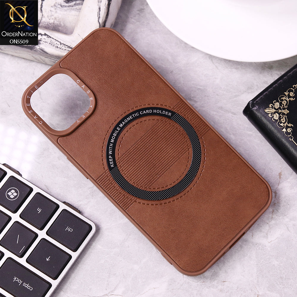 iPhone 14 Cover - Dark Brown - New PU Leather Soft Silicone WIth Magnetic