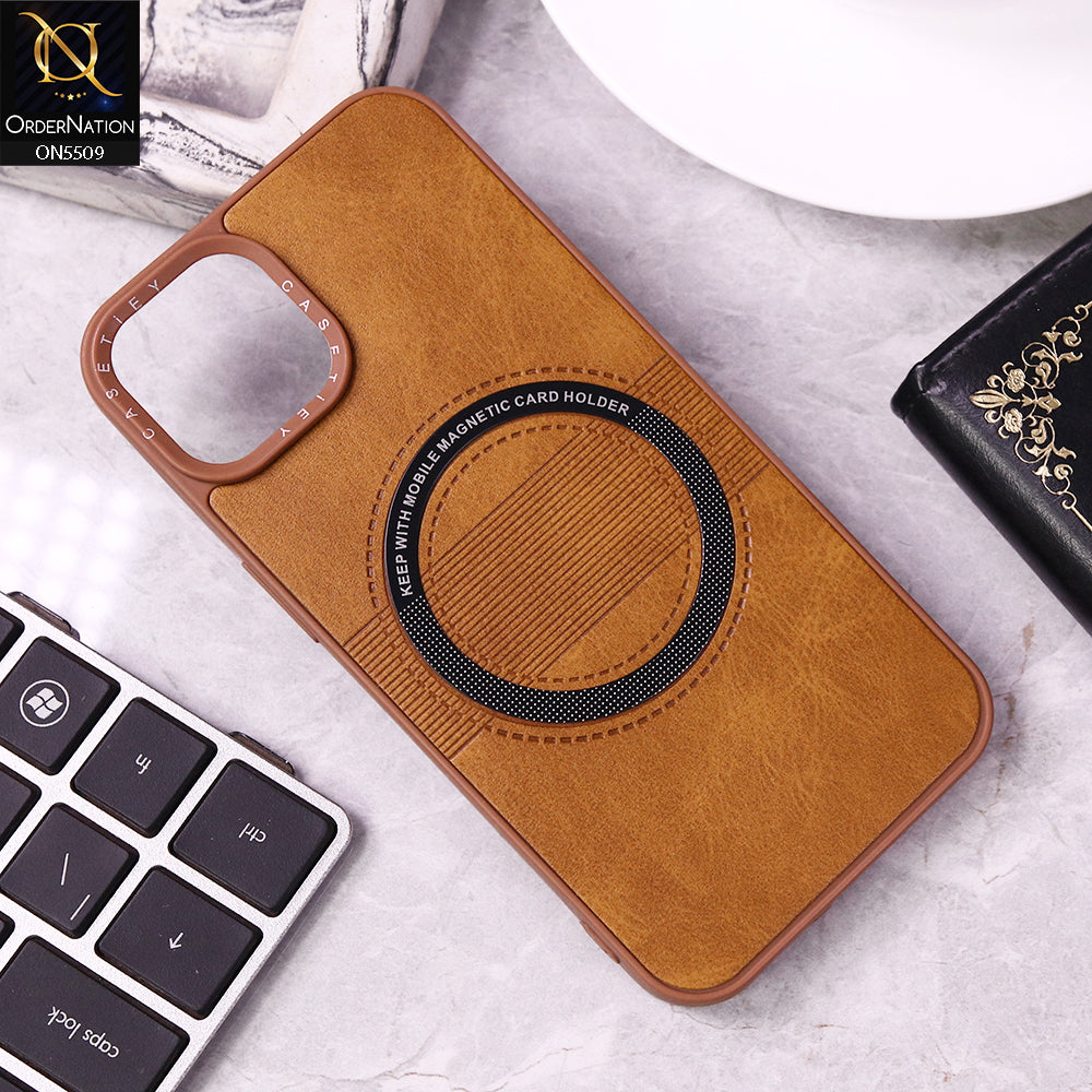 iPhone 14 Cover - Light Brown - New PU Leather Soft Silicone WIth Magnetic