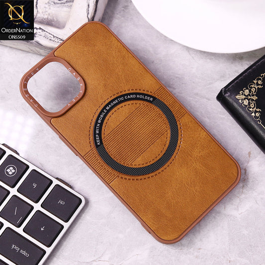 iPhone 13 Cover - Light Brown - New PU Leather Soft Silicone WIth Magnetic