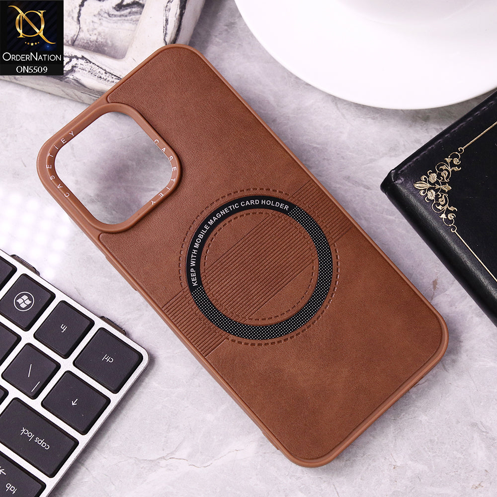 iPhone 14 Pro Max Cover - Dark Brown - New PU Leather Soft Silicone WIth Magnetic