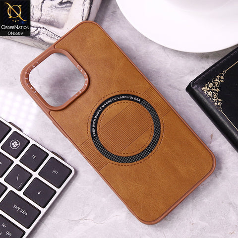 iPhone 14 Pro Max Cover - Light Brown - New PU Leather Soft Silicone WIth Magnetic