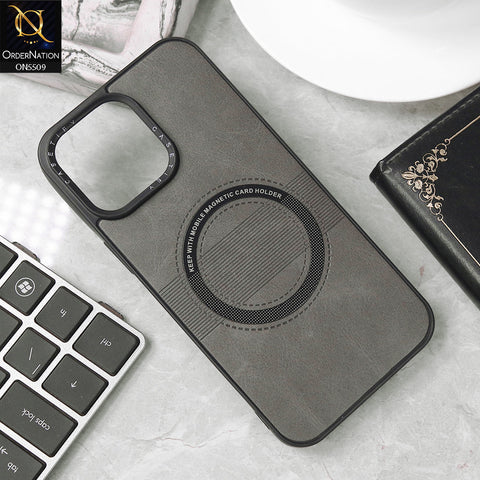 iPhone 15 Pro Max Cover - Gray - New PU Leather Soft Silicone WIth Magnetic