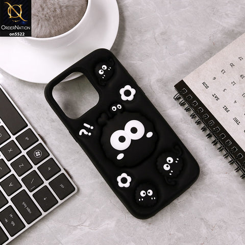 iPhone 14/15 Pro Max Cover - Black - Morbido 3D Cute Cartoon Pop Stand Soft Protective Case