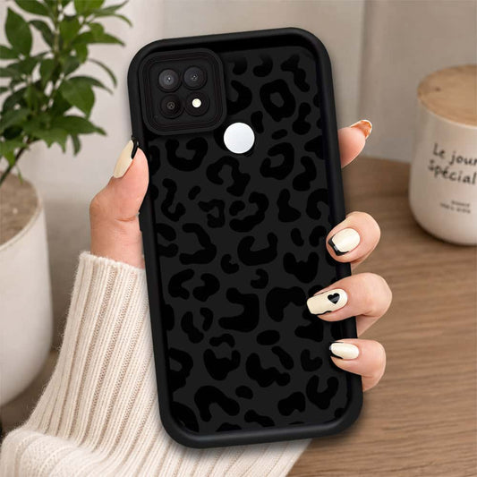 Oppo A15 - Black - Classic Leopard Print - ONation Step Up Series - HQ Liquid Silicone Soft Case