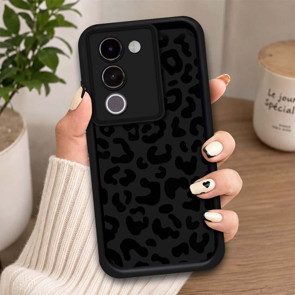 Vivo V29e - Black - Classic Leopard Print - ONation Step Up Series - HQ Liquid Silicone Soft Case
