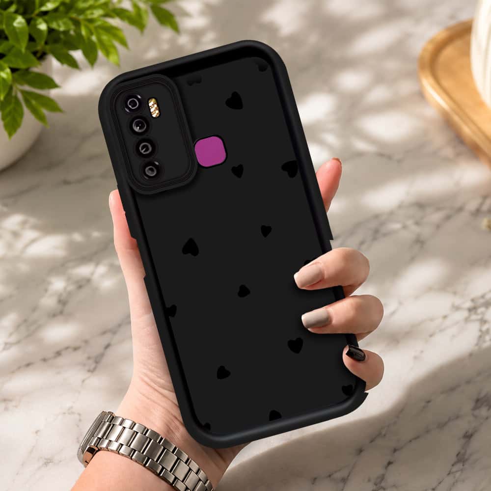 Infinix Hot 9 Pro - Black - Classic Heart Print - ONation Step Up Series - HQ Liquid Silicone Soft Case