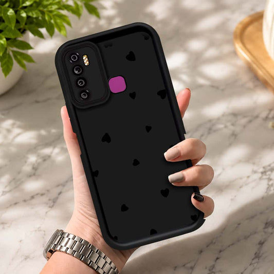 Tecno Camon 15 - Black - Classic Heart Print - ONation Step Up Series - HQ Liquid Silicone Soft Case