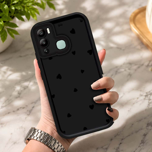 Infinix Hot 12i - Black - Classic Heart Print - ONation Step Up Series - HQ Liquid Silicone Soft Case