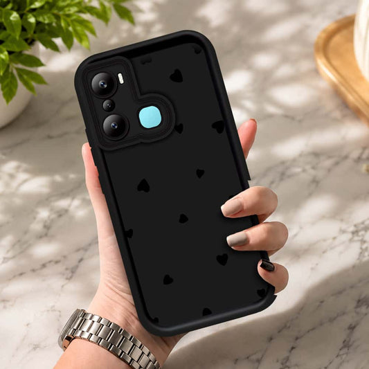 Infinix Hot 20i - Black - Classic Heart Print - ONation Step Up Series - HQ Liquid Silicone Soft Case