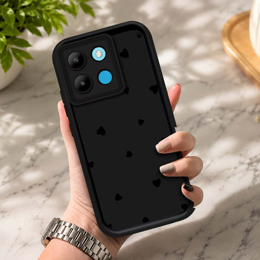 Infinix Smart 7 Plus - Black - Classic Heart Print - ONation Step Up Series - HQ Liquid Silicone Soft Case