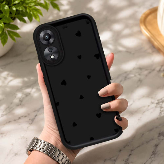 Oppo A78 4G - Black - Classic Heart Print - ONation Step Up Series - HQ Liquid Silicone Soft Case