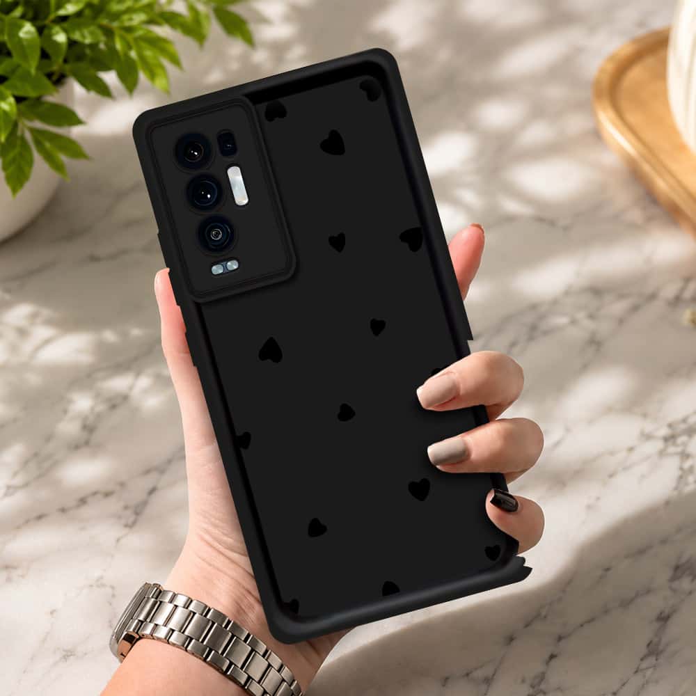 Oppo Reno 5 Pro Plus 5G - Black - Classic Heart Print - ONation Step Up Series - HQ Liquid Silicone Soft Case
