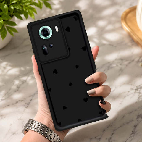 Oppo Reno 11 5G - Black - Classic Heart Print - ONation Step Up Series - HQ Liquid Silicone Soft Case
