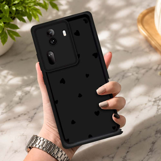 Oppo Reno 11 Pro - Black - Classic Heart Print - ONation Step Up Series - HQ Liquid Silicone Soft Case