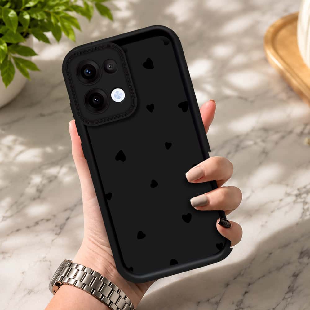 Oppo Reno 13 - Black - Classic Heart Print - ONation Step Up Series - HQ Liquid Silicone Soft Case