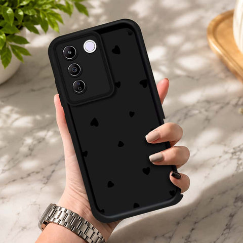 Vivo V27e - Black - Classic Heart Print - ONation Step Up Series - HQ Liquid Silicone Soft Case