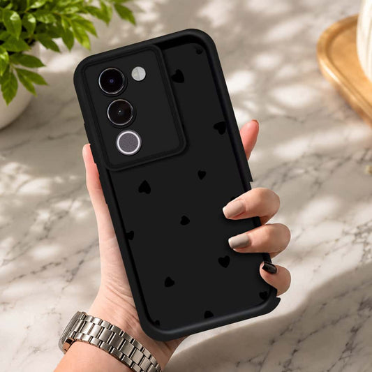 Vivo Y200 5G - Black - Classic Heart Print - ONation Step Up Series - HQ Liquid Silicone Soft Case