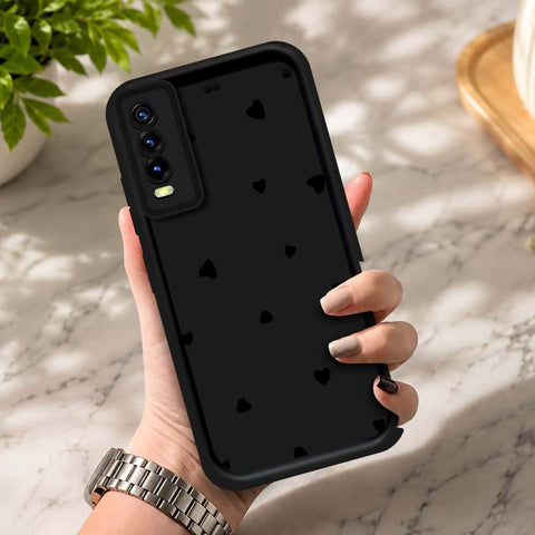 Vivo Y20i - Black - Classic Heart Print - ONation Step Up Series - HQ Liquid Silicone Soft Case