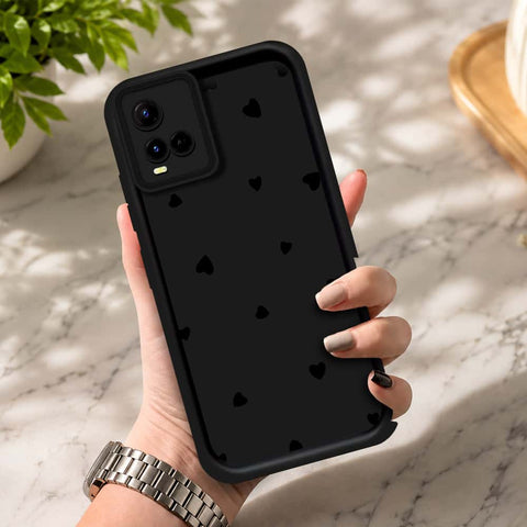 Vivo Y21a - Black - Classic Heart Print - ONation Step Up Series - HQ Liquid Silicone Soft Case