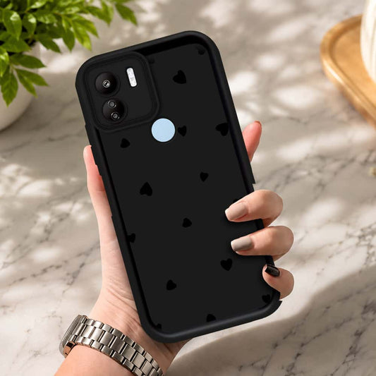Xiaomi Redmi A1 Plus - Black - Classic Heart Print - ONation Step Up Series - HQ Liquid Silicone Soft Case