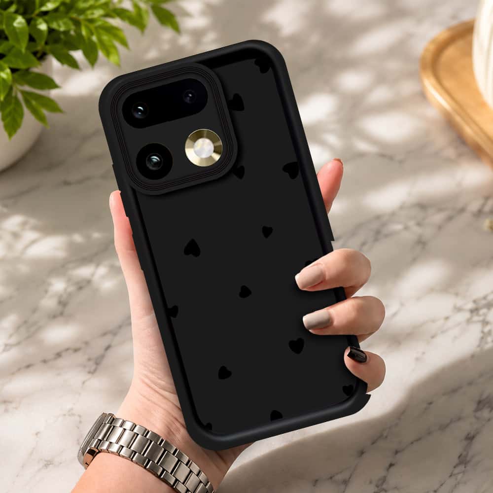 Realme 16 Pro - Black - Classic Heart Print - ONation Step Up Series - HQ Liquid Silicone Soft Case