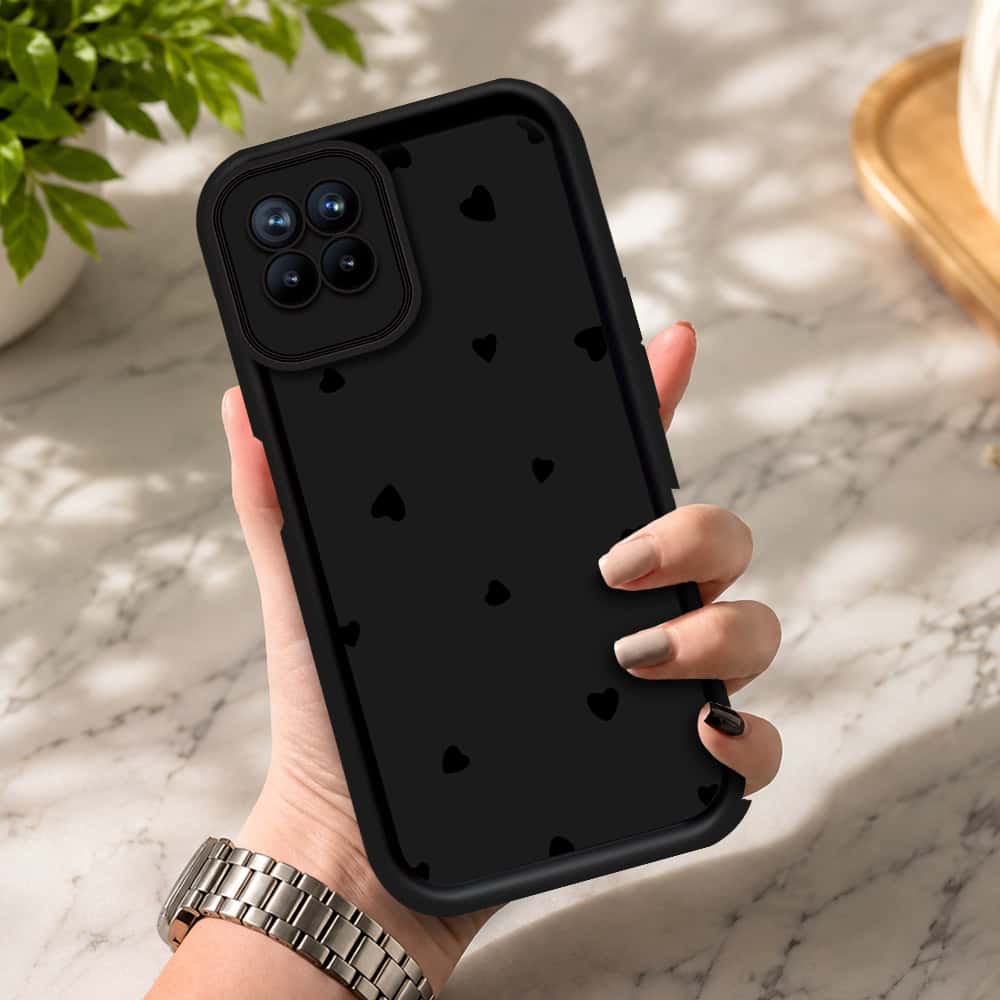 Realme 8i - Black - Classic Heart Print - ONation Step Up Series - HQ Liquid Silicone Soft Case